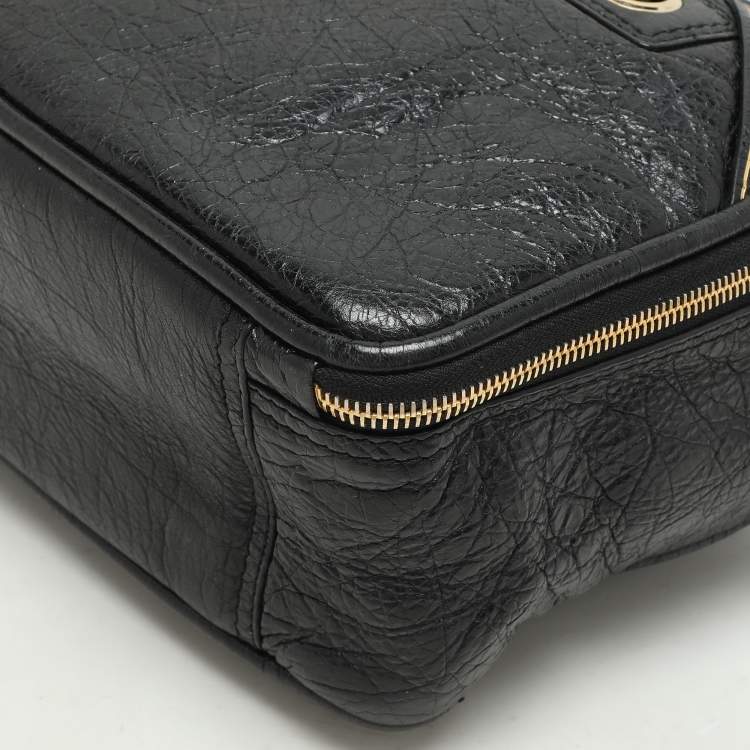 Pre Owned Balenciaga Black Crackle Leather Small Blanket Square Bag