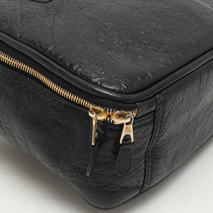 Pre Owned Balenciaga Black Crackle Leather Small Blanket Square Bag