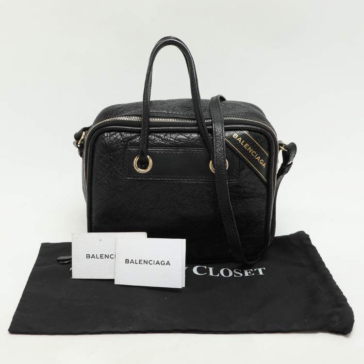 Pre Owned Balenciaga Black Crackle Leather Small Blanket Square Bag
