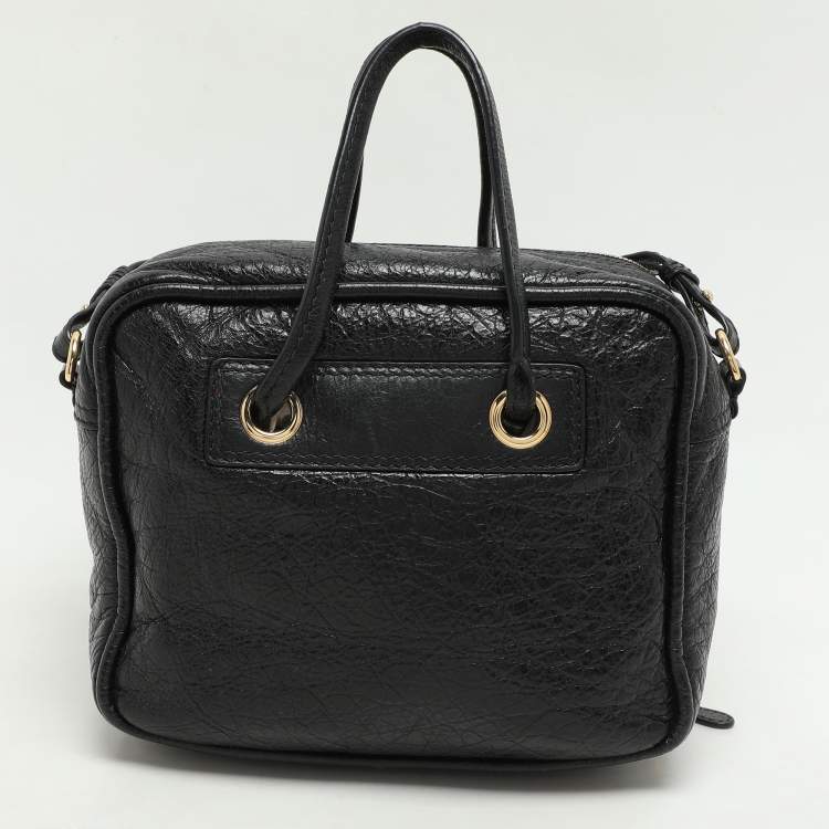 Pre Owned Balenciaga Black Crackle Leather Small Blanket Square Bag