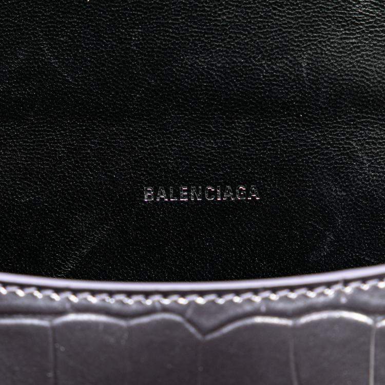 Pre Owned Balenciaga Silver Metallic Calfskin Croc Embossed Hourglass XS Satchel