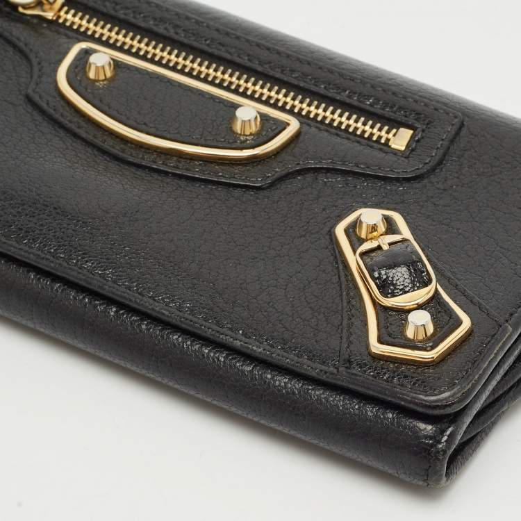 Pre Owned Balenciaga Black Leather Classic Metallic Edge Continental Wallet