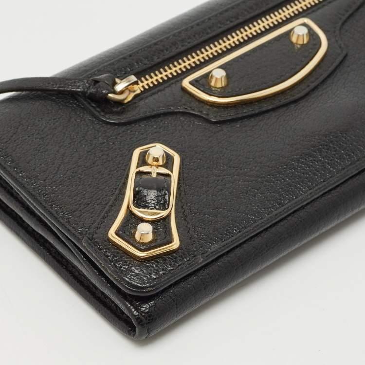 Pre Owned Balenciaga Black Leather Classic Metallic Edge Continental Wallet