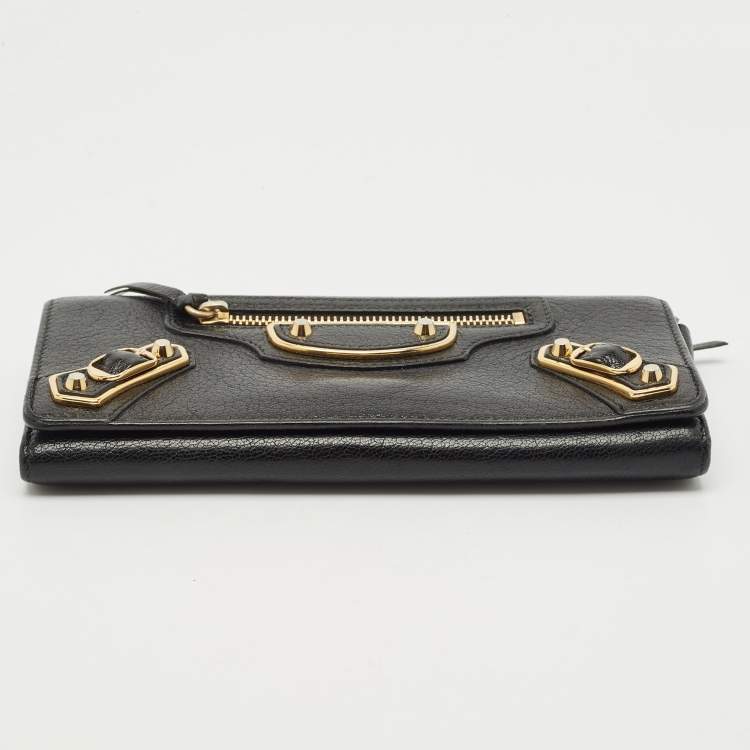 Pre Owned Balenciaga Black Leather Classic Metallic Edge Continental Wallet