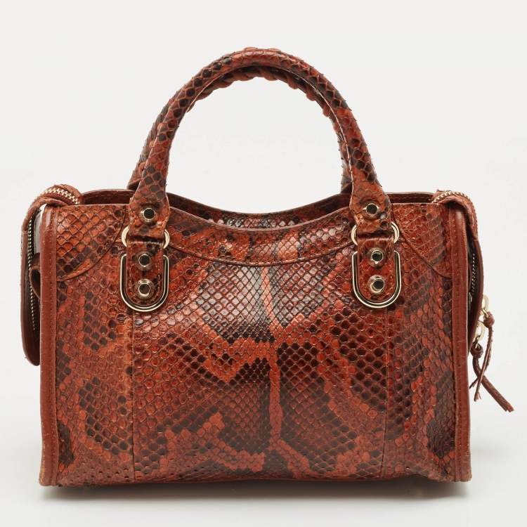 Pre Owned Balenciaga Brown/Black Python and Leather Mini Metallic Edge City Bag