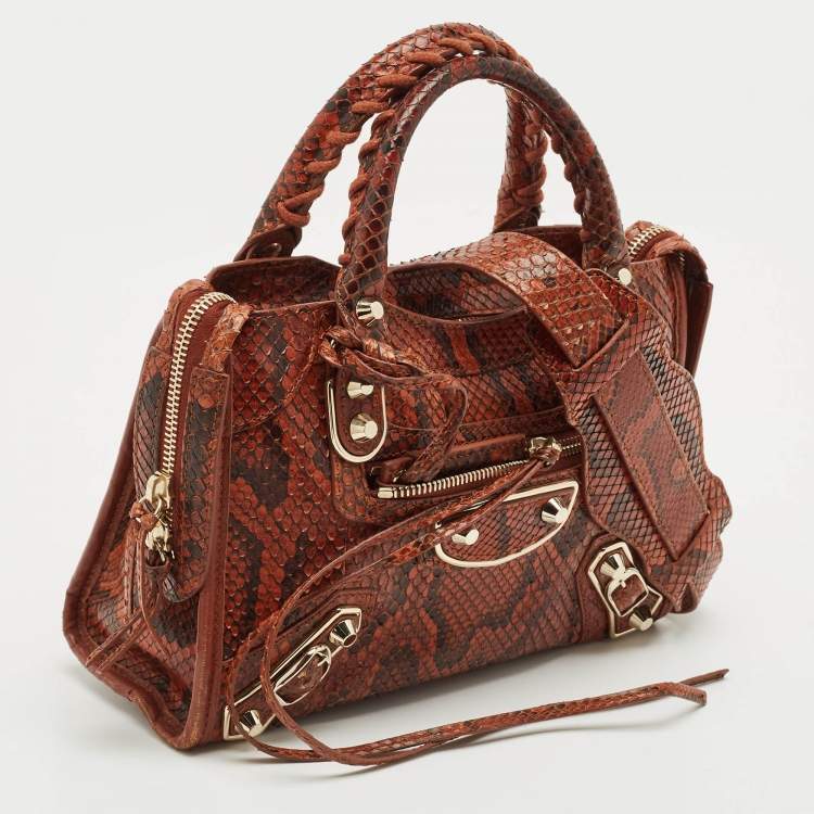 Pre Owned Balenciaga Brown/Black Python and Leather Mini Metallic Edge City Bag