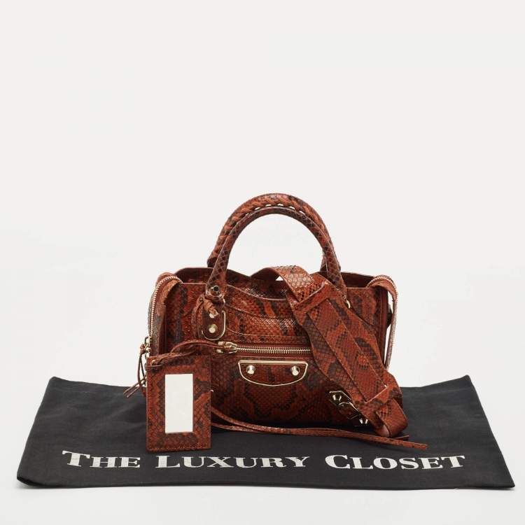 Pre Owned Balenciaga Brown/Black Python and Leather Mini Metallic Edge City Bag