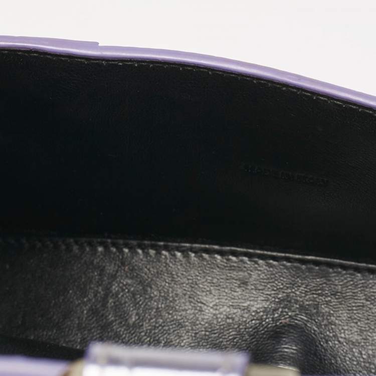 Pre Owned Balenciaga Metallic Lilac Croc Embossed Leather XS Hourglass Top Handle Bag  