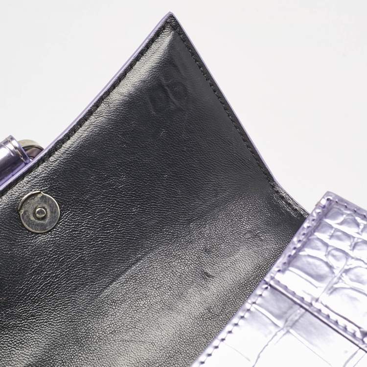 Pre Owned Balenciaga Metallic Lilac Croc Embossed Leather XS Hourglass Top Handle Bag  