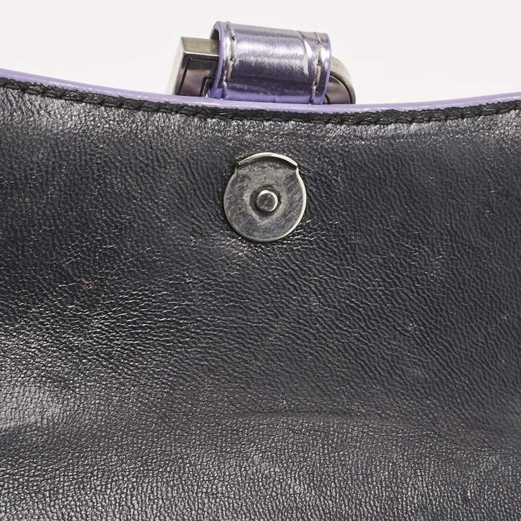 Pre Owned Balenciaga Metallic Lilac Croc Embossed Leather XS Hourglass Top Handle Bag  