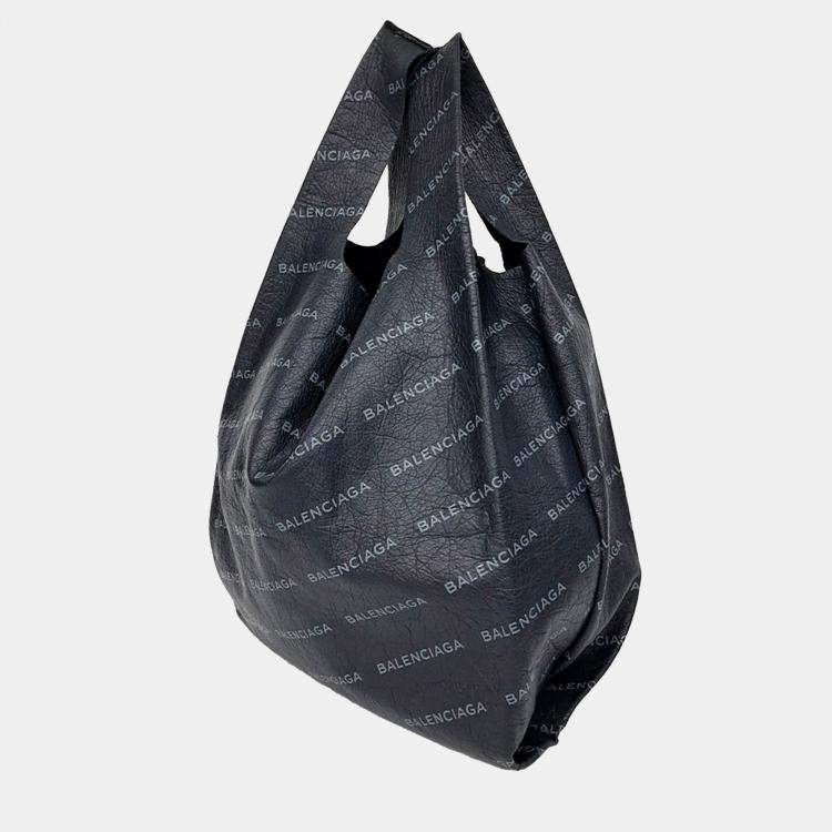 Pre Owned Balenciaga Black Leather Supermarket Shopper Bag