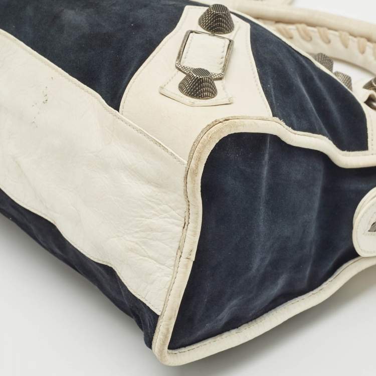 Pre Owned Balenciaga White/Black Suede and Leather GH Motorcycle City Bag