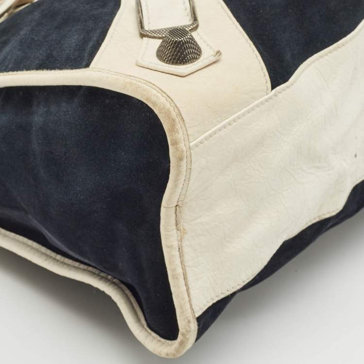 Pre Owned Balenciaga White/Black Suede and Leather GH Motorcycle City Bag