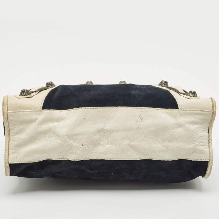 Pre Owned Balenciaga White/Black Suede and Leather GH Motorcycle City Bag