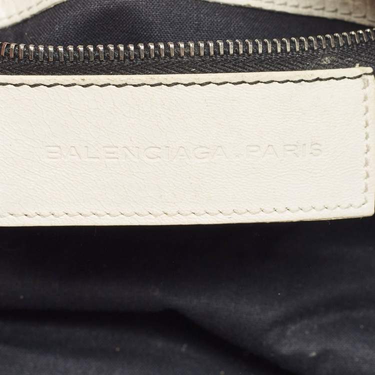Pre Owned Balenciaga White/Black Suede and Leather GH Motorcycle City Bag