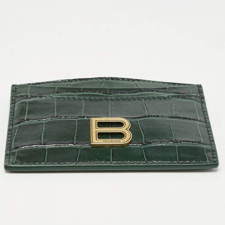 Pre Owned Balenciaga Green Croc Embossed Leather Hourglass Card Holder