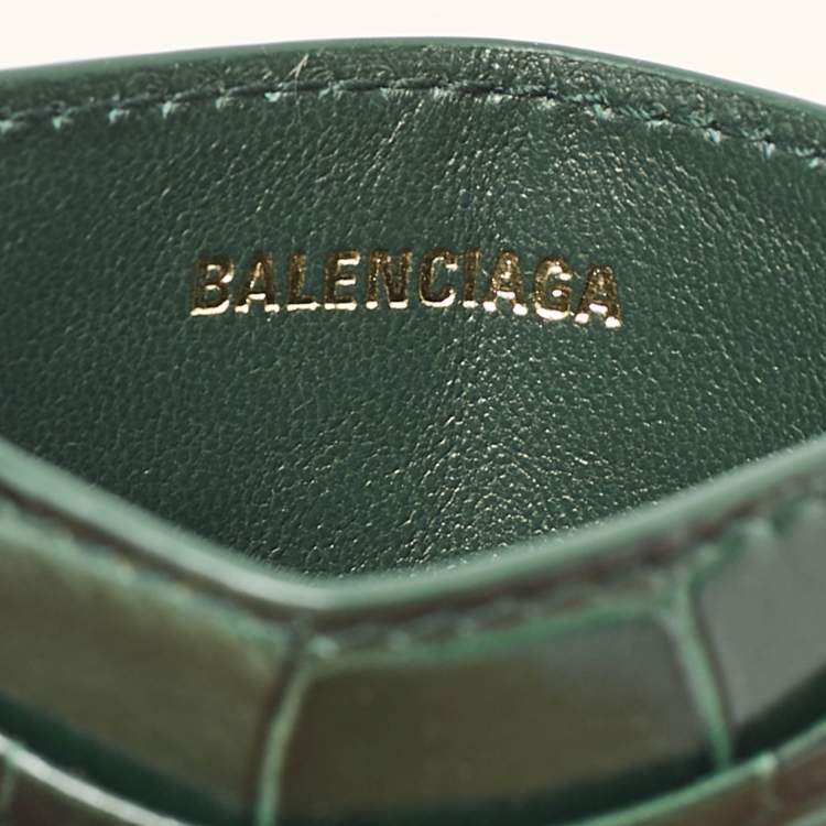 Pre Owned Balenciaga Green Croc Embossed Leather Hourglass Card Holder
