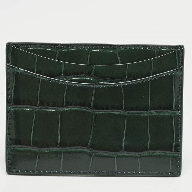 Pre Owned Balenciaga Green Croc Embossed Leather Hourglass Card Holder