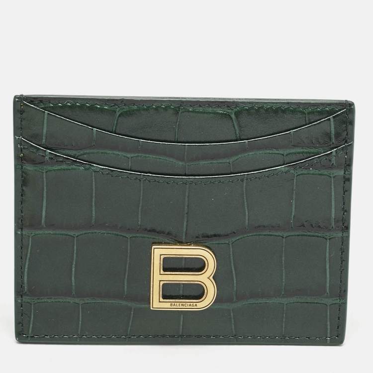 Pre Owned Balenciaga Green Croc Embossed Leather Hourglass Card Holder
