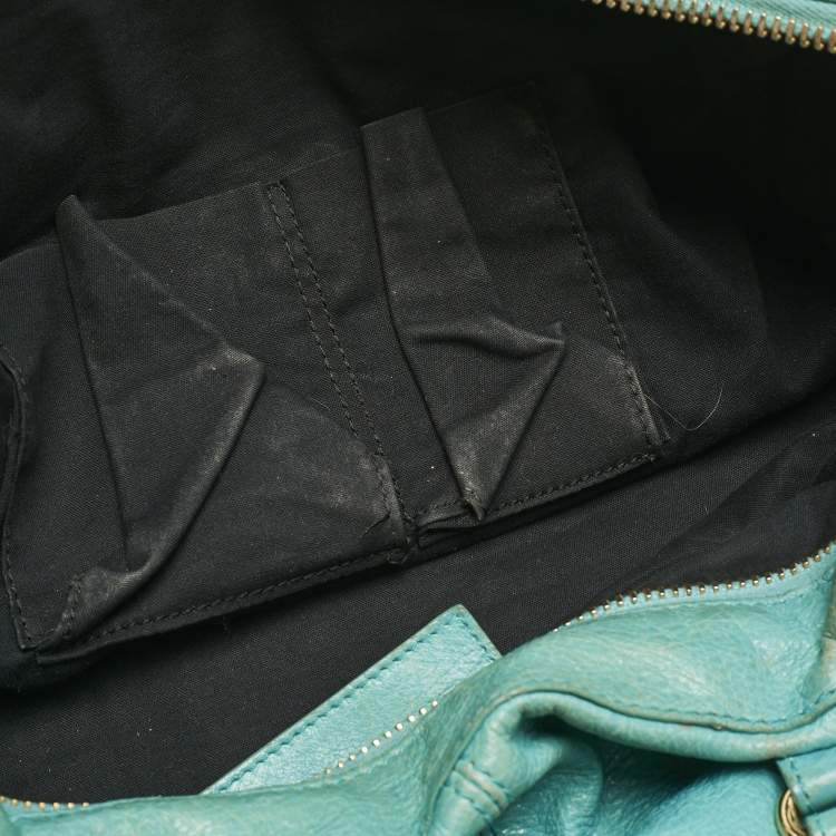 Pre Owned Balenciaga Turquoise Blue Leather Giant 12 Gold Hardware Work Tote