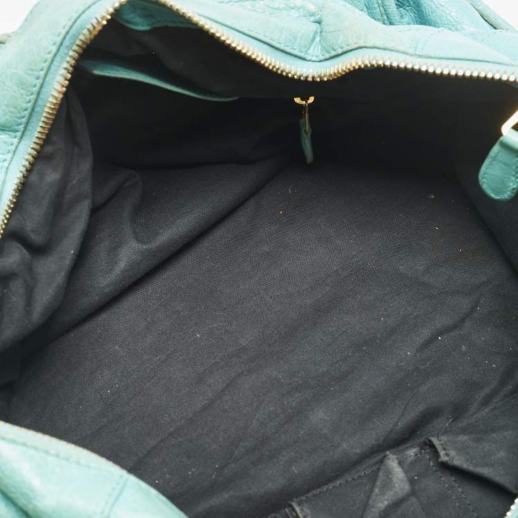 Pre Owned Balenciaga Turquoise Blue Leather Giant 12 Gold Hardware Work Tote