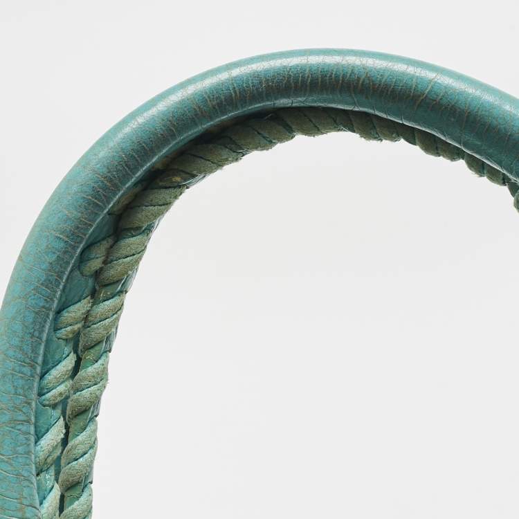 Pre Owned Balenciaga Turquoise Blue Leather Giant 12 Gold Hardware Work Tote