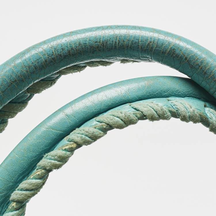 Pre Owned Balenciaga Turquoise Blue Leather Giant 12 Gold Hardware Work Tote