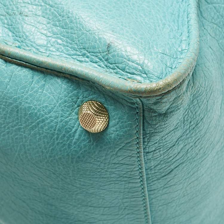 Pre Owned Balenciaga Turquoise Blue Leather Giant 12 Gold Hardware Work Tote