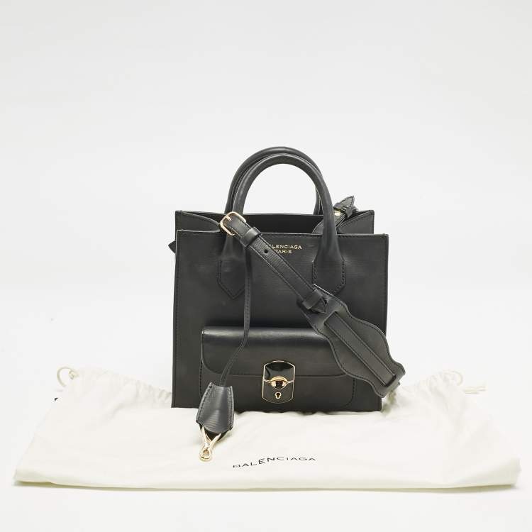 Pre Owned Balenciaga Black Leather Mini Padlock All Afternoon Tote