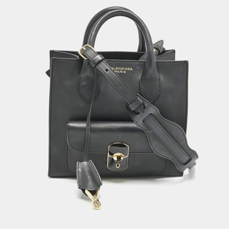 Pre Owned Balenciaga Black Leather Mini Padlock All Afternoon Tote