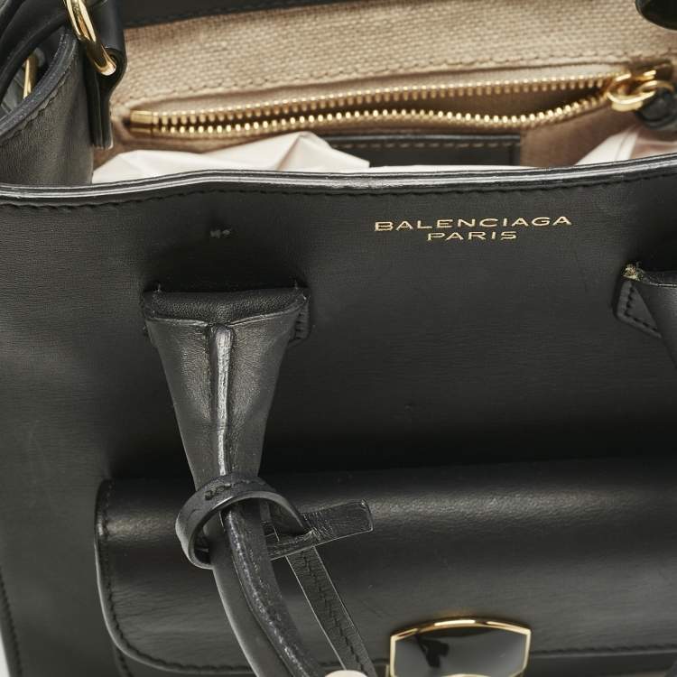 Pre Owned Balenciaga Black Leather Mini Padlock All Afternoon Tote