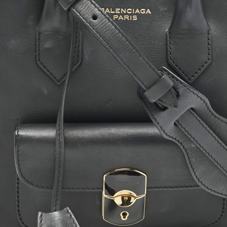 Pre Owned Balenciaga Black Leather Mini Padlock All Afternoon Tote