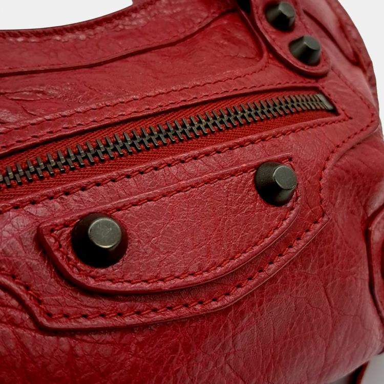 Pre Owned Balenciaga Red Leather Motor Mini City Bag