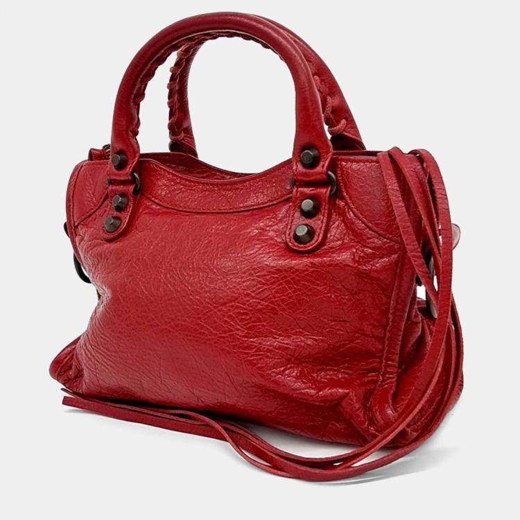 Pre Owned Balenciaga Red Leather Motor Mini City Bag