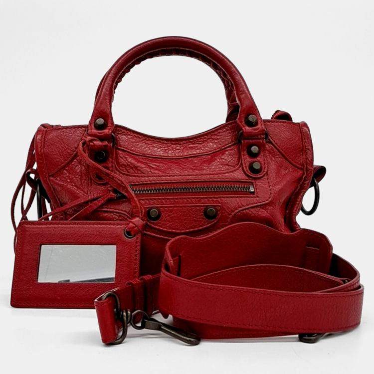 Pre Owned Balenciaga Red Leather Motor Mini City Bag
