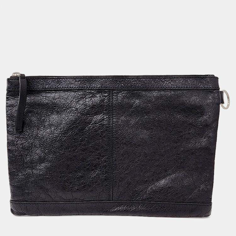 Pre Owned Balenciaga Black Leather Motor Clip Clutch