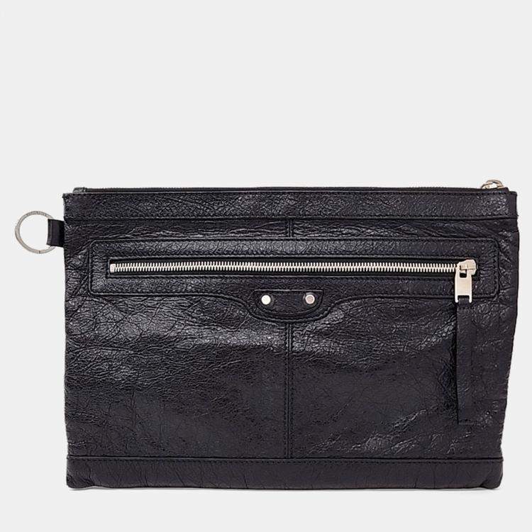Pre Owned Balenciaga Black Leather Motor Clip Clutch