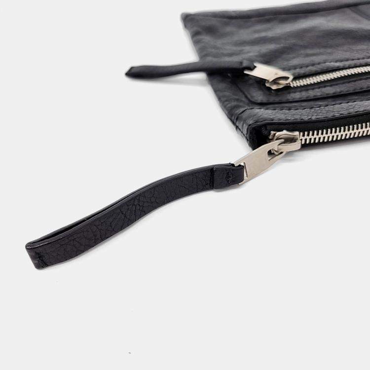 Pre Owned Balenciaga Black Leather Motor Clip Clutch