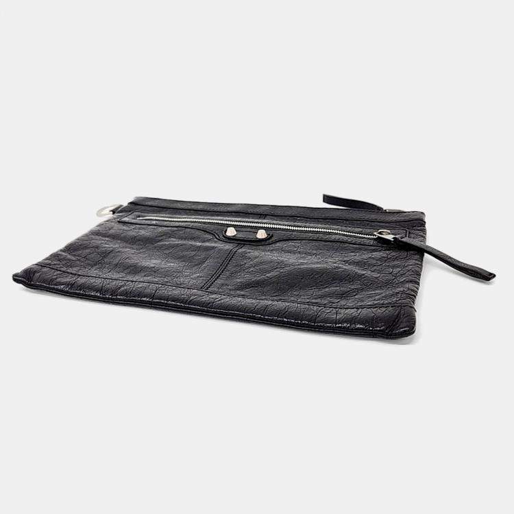 Pre Owned Balenciaga Black Leather Motor Clip Clutch