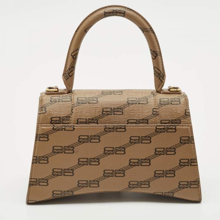 Pre Owned Balenciaga Brown BB Monogram Coated Canvas Small Hourglass Top Handle Bag