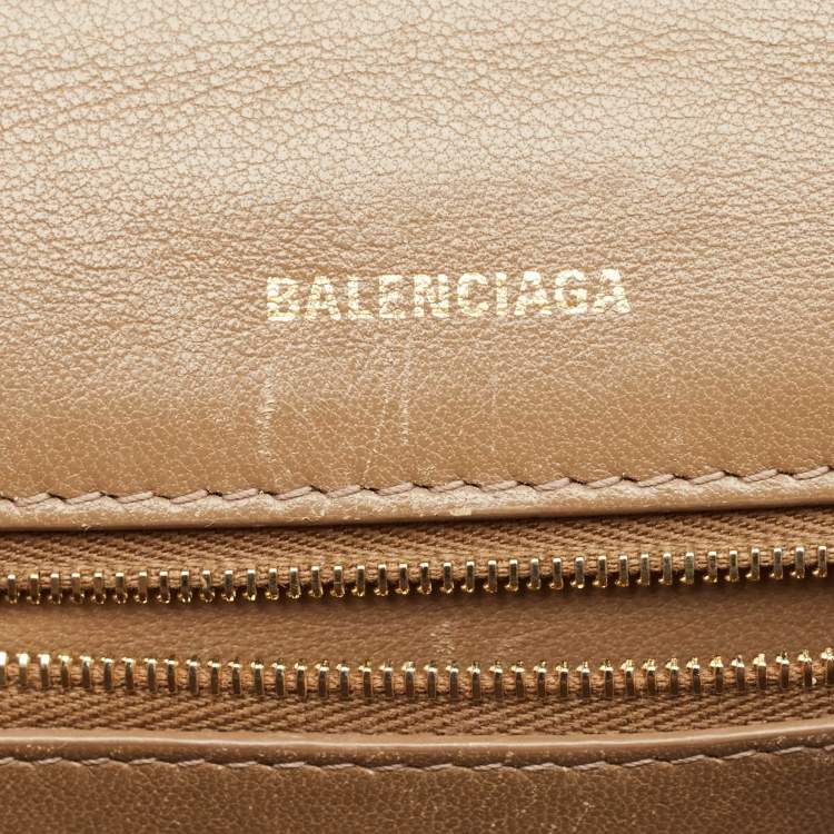 Pre Owned Balenciaga Brown BB Monogram Coated Canvas Small Hourglass Top Handle Bag