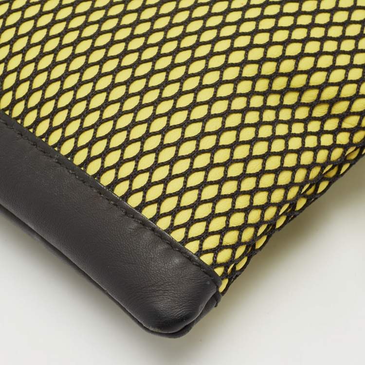 Pre Owned Balenciaga Black/Yellow Mesh Nylon and Leather Clip Clutch