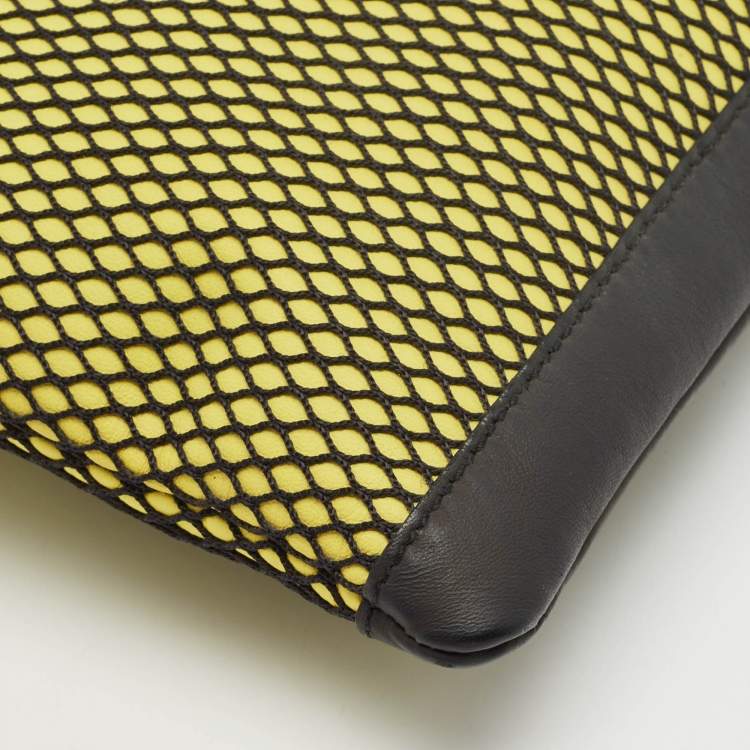 Pre Owned Balenciaga Black/Yellow Mesh Nylon and Leather Clip Clutch