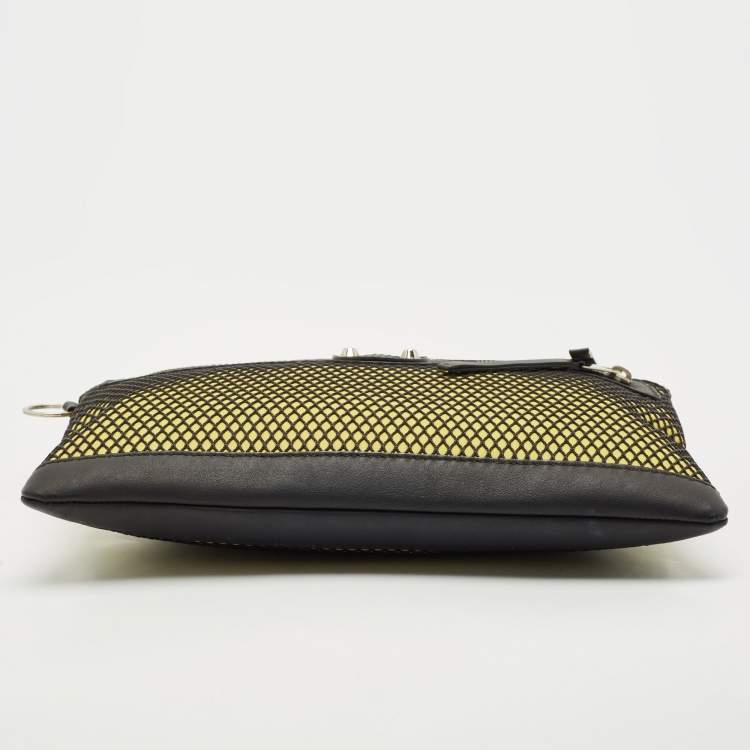 Pre Owned Balenciaga Black/Yellow Mesh Nylon and Leather Clip Clutch