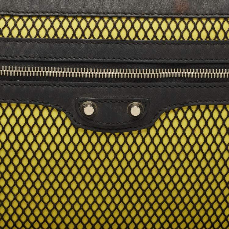 Pre Owned Balenciaga Black/Yellow Mesh Nylon and Leather Clip Clutch