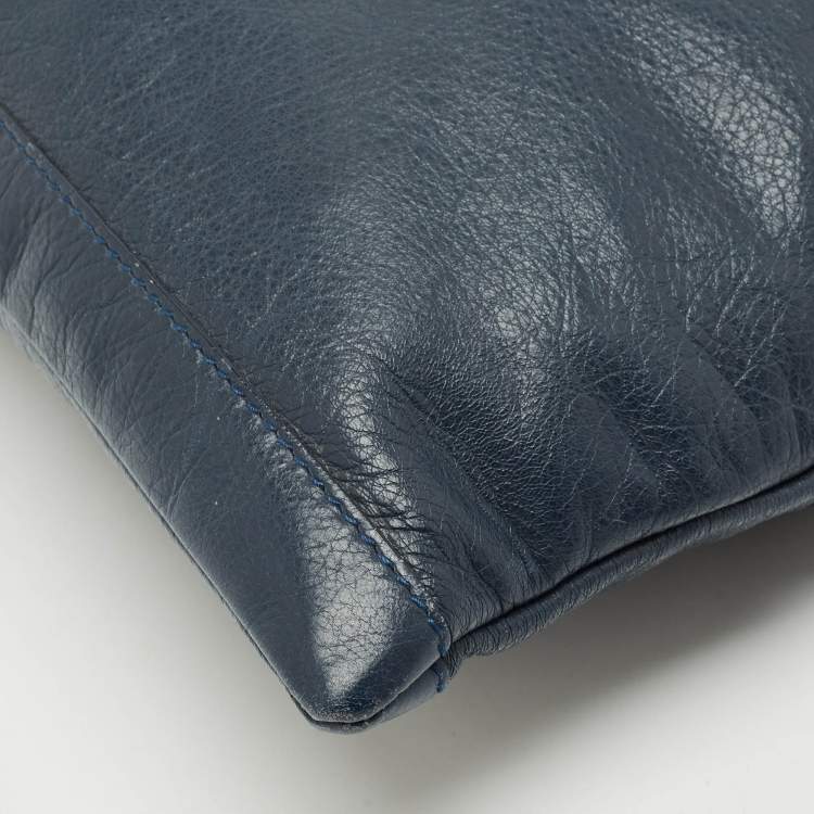 Pre Owned Balenciaga Navy Blue Leather Clip L Clutch