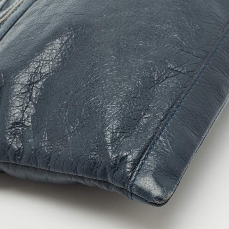 Pre Owned Balenciaga Navy Blue Leather Clip L Clutch