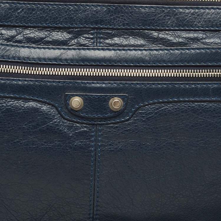 Pre Owned Balenciaga Navy Blue Leather Clip L Clutch