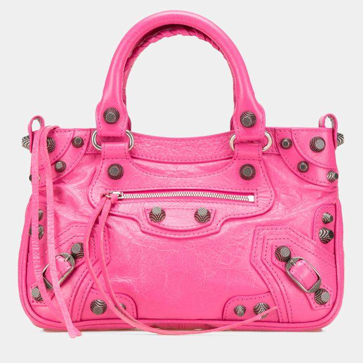 Pre Owned Balenciaga Pink Small Lambskin Motocross Neo Cagole Satchel