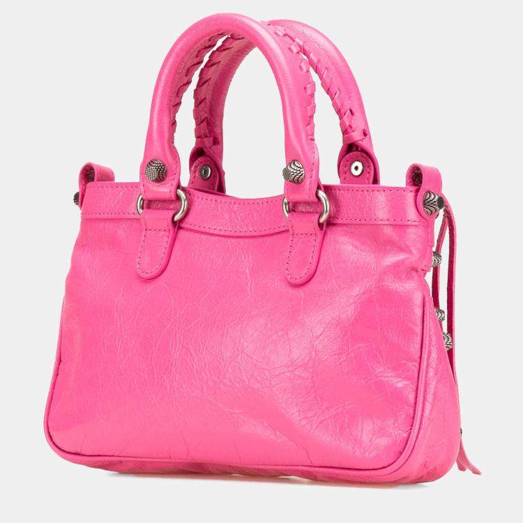 Pre Owned Balenciaga Pink Small Lambskin Motocross Neo Cagole Satchel